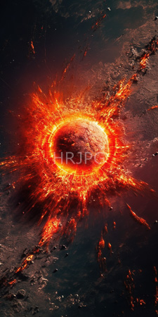 High Resolution: Intense fiery explosion in space with bright orange and red flames radiating from its center download. | HRJPG.com
