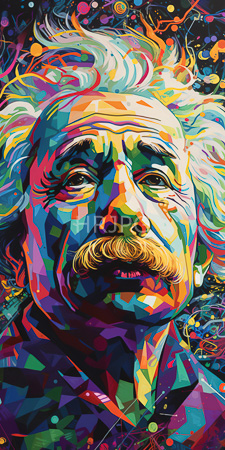 High Resolution: Abstract painting of an elderly man with white hair and prominent mustache in vibrant colors download. | HRJPG.com