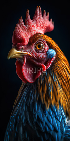 High Resolution: Intricately detailed rooster against a black background showcasing vibrant colors and textures download. | HRJPG.com