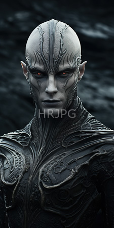 High Resolution: Alien humanoid with pale wrinkled skin and bald head featuring intricate vein-like patterns on its face and chest download. | HRJPG.com