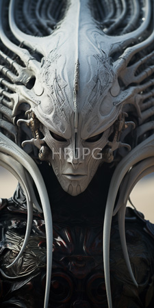High Resolution: Intricately detailed white stone-like mask with elaborate carvings and two long curved horns extending from either side download. | HRJPG.com