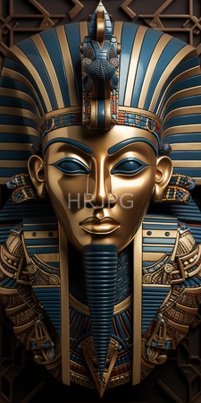 High Resolution: Egyptian pharaoh's mask featuring gold and blue stripes with intricate patterns on headgear adorned by red accents download. | HRJPG.com