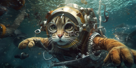 High Resolution: Anthropomorphic tiger wearing scuba gear including oxygen tank and mask with large round lenses download. | HRJPG.com