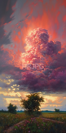 High Resolution: Expansive field at sunset featuring vibrant pink and orange clouds towering above in dramatic formation download. | HRJPG.com
