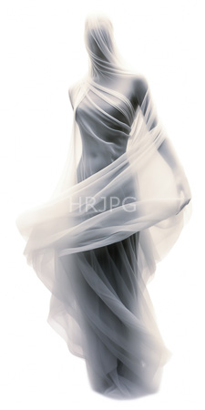 High Resolution: Ethereal faceless female figure draped in flowing white fabric that swirls around her body and head against a pure-white background download. | HRJPG.com