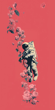 High Resolution: Astronaut in full gear floating against a solid pink background with scattered white specks resembling stars or dust particles download. | HRJPG.com