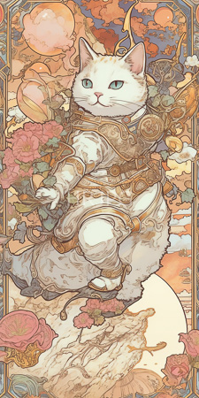 High Resolution: Elegant white cat with blue eyes dressed in ornate golden armor and robes adorned with intricate patterns download. | HRJPG.com