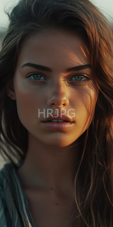 High Resolution: Attractive young woman with light olive skin green eyes and full lips in soft natural sunlight download. | HRJPG.com