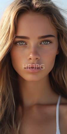 High Resolution: Attractive young woman with light brown wavy hair and fair skin gazing directly at the camera with striking green eyes download. | HRJPG.com