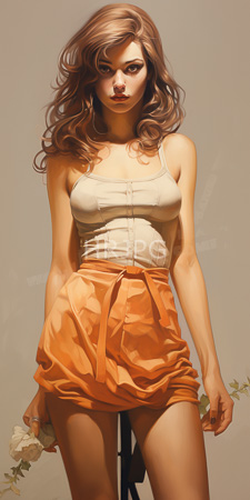 High Resolution: Attractive young woman with wavy light brown hair and fair skin standing against a beige background download. | HRJPG.com