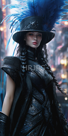 High Resolution: Ethereal woman with pale skin and red lips wearing intricate black armor adorned in silver patterns download. | HRJPG.com