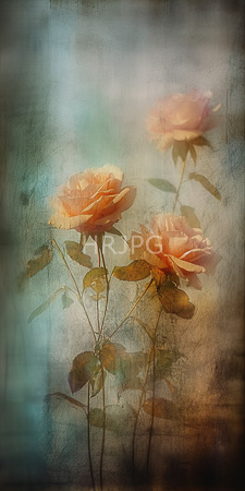 High Resolution: Ethereal dreamy effect featuring three delicate peach-colored roses in soft focus against a misted background of teal and brown hues download. | HRJPG.com