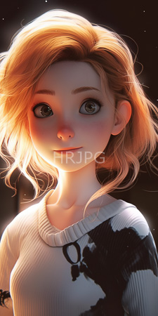 High Resolution: Anime-style young woman with large expressive green eyes and fair skin glowing softly in warm light download. | HRJPG.com