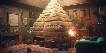 High Resolution: Eclectic warmly lit living room featuring a large stone Christmas tree centerpiece with glowing lights at its base download. | HRJPG.com