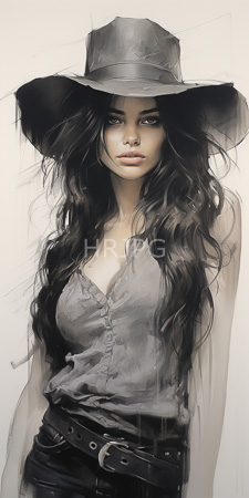 High Resolution: Attractive dark-haired woman with long wavy hair and piercing green eyes wearing a wide-brimmed hat download. | HRJPG.com