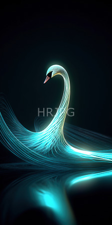 High Resolution: Ethereal swan with glowing neon-blue feathers and light trails against a dark background download. | HRJPG.com