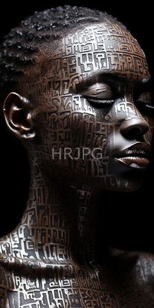 High Resolution: African-American child's bronze sculpture with closed eyes textured curly hair and intricate geometric patterns covering face and neck download. | HRJPG.com