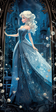 High Resolution: Elsa from Frozen standing gracefully in an ornate archway adorned with white flowers and intricate gold patterns download. | HRJPG.com