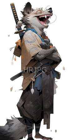 High Resolution: Anthropomorphic wolf warrior standing confidently with arms crossed mouth open in laughter showing sharp teeth download. | HRJPG.com