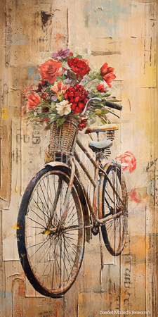 High Resolution: Intricate textured painting featuring a vintage bicycle with rusted metal and worn tires leaning against a weather-worn wall download. | HRJPG.com