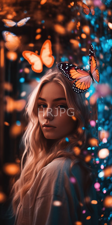 High Resolution: Ethereal young woman with long wavy blonde hair and fair skin gazing softly at her side in dim light download. | HRJPG.com