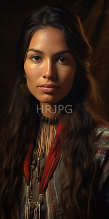 High Resolution: Attractive young woman with long wavy dark brown hair and medium-brown skin tone against a warm-toned background download. | HRJPG.com