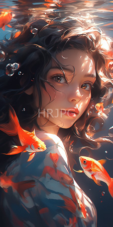 High Resolution: Ethereal young woman with wavy black hair fair skin and large brown eyes gazing upwards through water's surface download. | HRJPG.com