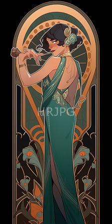 High Resolution: Elegant woman with dark wavy hair adorned in green and gold floral accessories wearing a backless teal gown download. | HRJPG.com
