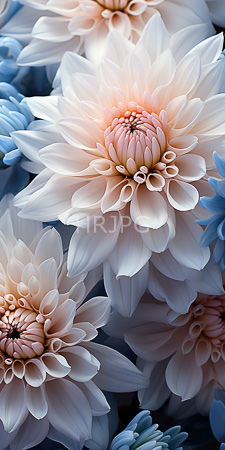 High Resolution: Large detailed white and pink dahlias with intricate petal layers download. | HRJPG.com