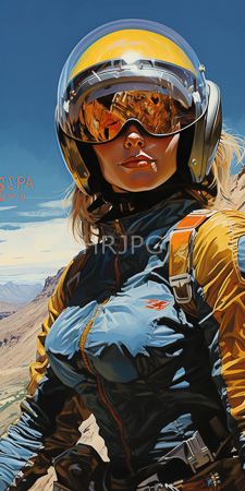 High Resolution: Attractive woman in astronaut gear featuring reflective orange-tinted visor and yellow helmet download. | HRJPG.com