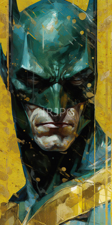 High Resolution: Batman featuring his green and black armored suit with pointed ears on an intense yellow background splattered with abstract gold patterns download. | HRJPG.com