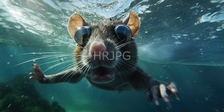 High Resolution: Underwater close-up view showing a brown rat with large reflective eyes and pink nose swimming towards the camera download. | HRJPG.com