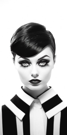 High Resolution: Black-and-white photograph of an androgynous person with short sleek black hair styled to one side download. | HRJPG.com