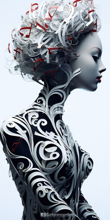 High Resolution: Androgynous light-skinned figure with intricate black-and-white swirling patterns covering their body in place of clothing download. | HRJPG.com