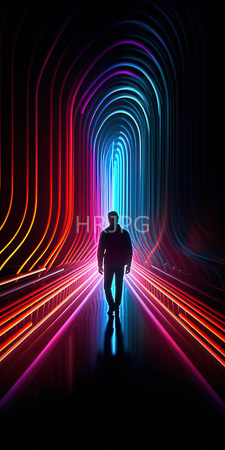 High Resolution: Illuminated neon-lit tunnel with vibrant concentric arcs in reds blues purples and greens on both sides download. | HRJPG.com