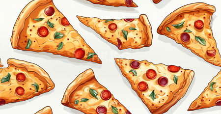 High Resolution: Multiple slices of pepperoni pizza with green basil leaves scattered randomly on white background download. | HRJPG.com