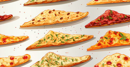 High Resolution: Various triangular pizza slices each with different toppings and colors on white background download. | HRJPG.com