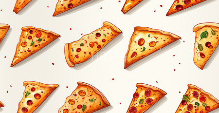 High Resolution: Evenly spaced triangular slices of pizza with golden-brown crusts and toppings including pepperoni pieces green basil leaves red tomato bits on white background download. | HRJPG.com