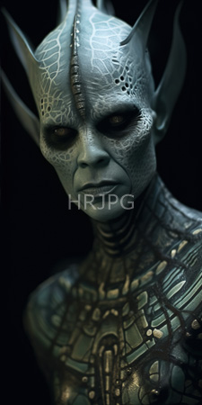 High Resolution: Alien with blue-green textured skin featuring intricate patterns and dark eye sockets download. | HRJPG.com