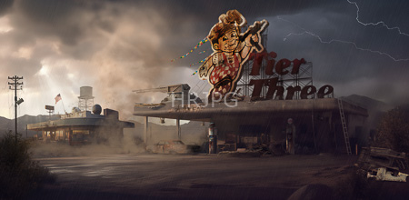High Resolution: Abandoned weathered drive-in theater under stormy skies with lightning flashes download. | HRJPG.com