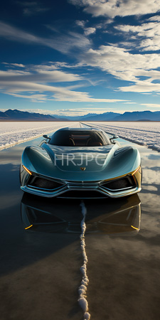 High Resolution: Elegant light blue Lamborghini Huracán parked on reflective salt flats under clear skies download. | HRJPG.com