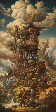 High Resolution: Intricate detailed oil painting depicting "The Pilgrim's Progress" by William Hogarth in his satirical style download. | HRJPG.com