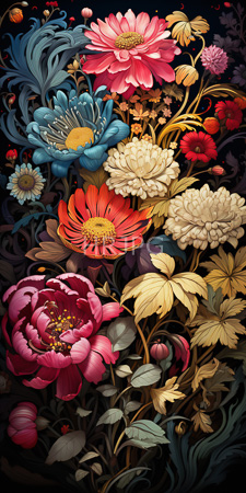 High Resolution: Intricate detailed flowers in various stages and colors against a dark background download. | HRJPG.com