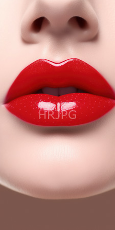 High Resolution: Close-up of pale skin and vibrant red glossy lips with subtle lip shine reflecting light download. | HRJPG.com