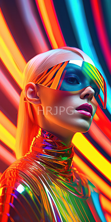 High Resolution: Androgynous person with platinum blonde hair wearing a vibrant metallic latex outfit and matching multicolored mask download. | HRJPG.com