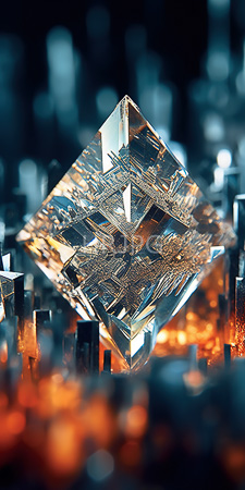 High Resolution: Intricately faceted diamond-shaped crystal with reflective gold patterns inside it download. | HRJPG.com