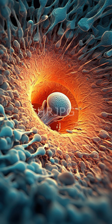 High Resolution: Abstract cellular-like structure with intricate textures transitioning from blue-green to vibrant orange-red download. | HRJPG.com