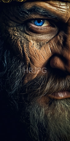 High Resolution: Close-up elderly man's face focusing on his intense blue eye and weathered skin download. | HRJPG.com