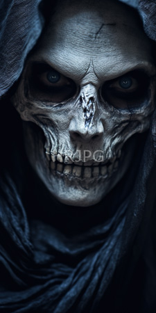 High Resolution: Eerie detailed skull with hollow eyes and blue irises partially covered by tattered black fabric download. | HRJPG.com