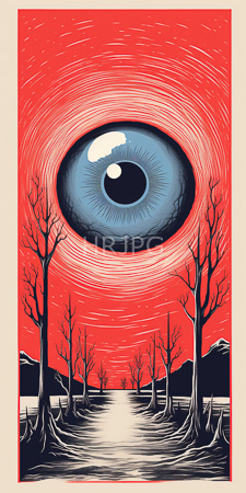 High Resolution: Enormous blue eye with detailed iris and pupil at center against vibrant red background download. | HRJPG.com
